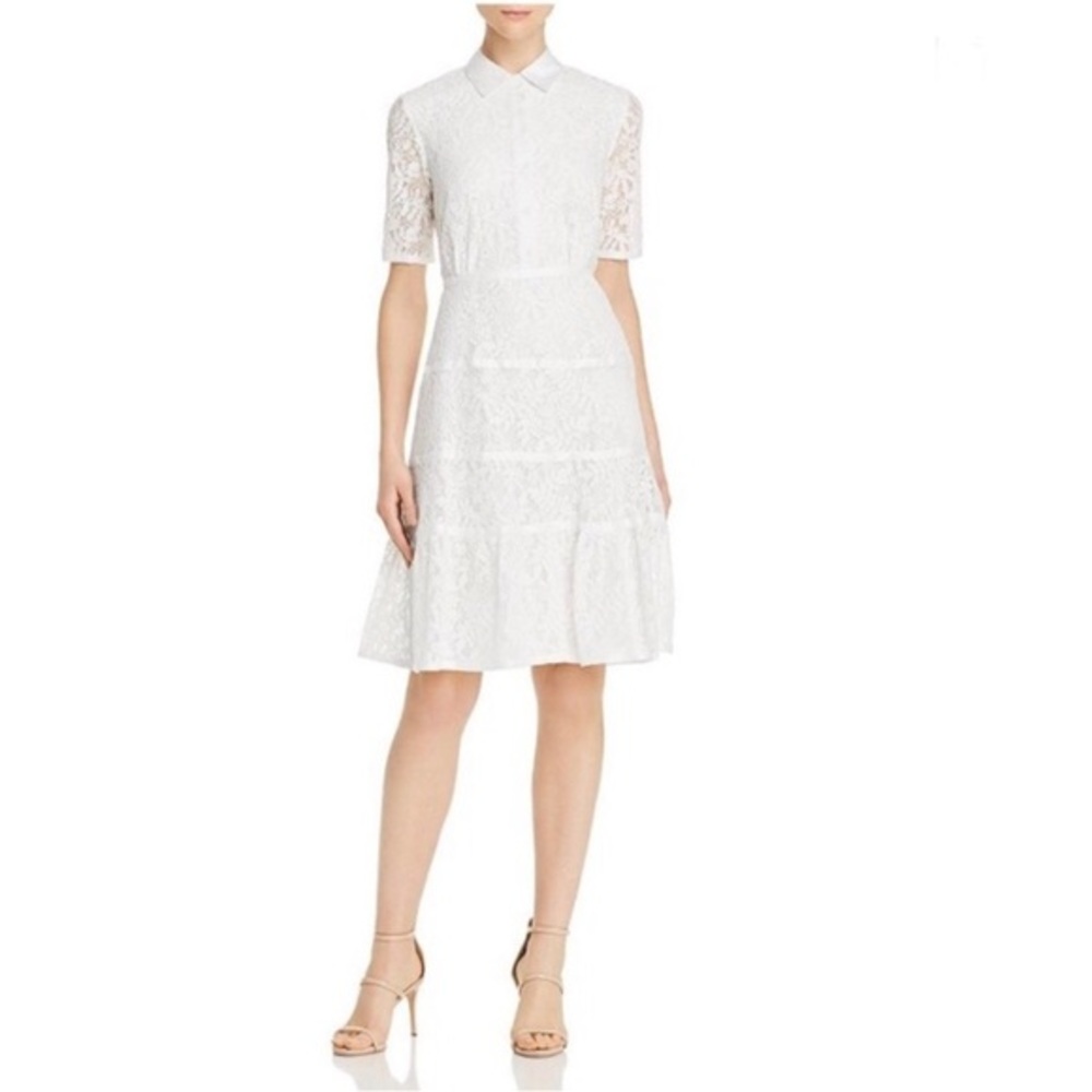 Nanette Lepore Lace Short Sleeve Button Zipper Closure off White Shirt Dress 6